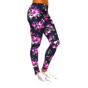 Callie Lives 3D Illusion Purple Rose Leggings Sz L/XL